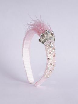 Choko - Princess Crown Beauty Hair Band Feathers Crystals Pearls Pink