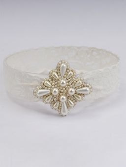 Choko - Pearl Net Stretchable Hair Band Teardrop Pearls Elegant Pattern