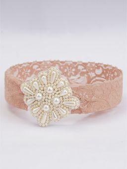 Choko - Brown Lace Net Hair Band Teardrop Pearls Celestial Ballet Brown