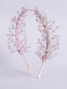 Choko - Little Blooms Satin Floral Crystal Hair Band Natural Elegance Pink Clear