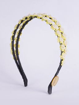 Choko - Dual Braided Embellished Lycra Hairband for Girls Yellow Green White