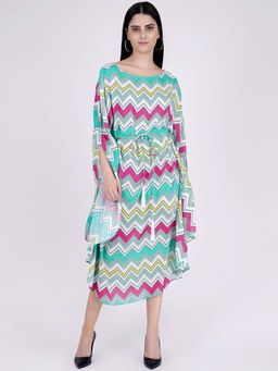 First Resort by Ramola Bachchan - Pink And Green Chevron Long Dress (Set of 2)