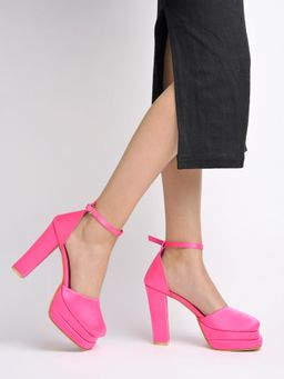 Shoetopia - Chunky Platform Pink High Heels for Women