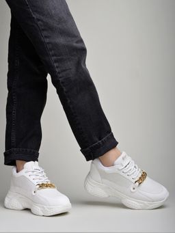 Shoetopia - Chain Detailed White Sneakers for Women