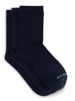U.S. POLO ASSN. - Boys Navy Blue Mid-Calf Length Socks (Pack Of 3)
