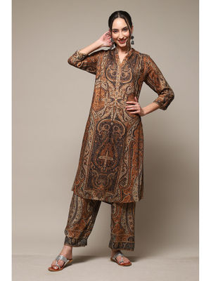 Black Printed Viscose Rayon Straight Kurta Palazzo Set