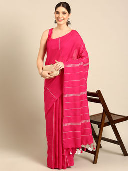 ArtEastri - Magenta Cotton Saree with Unstitched Blouse