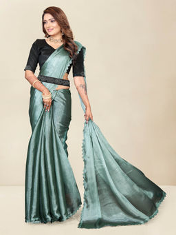 Shrithi Fashion Fab - Womens Stylish Solid Saree with Belt with Unstitched Blouse