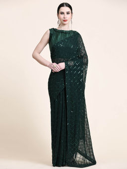 Shrithi Fashion Fab - Georgette Fabric Embroidery Sequence Bollywood Saree with Unstitched Blouse