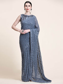 Shrithi Fashion Fab - Georgette Fabric Embroidery Sequence Bollywood Saree with Unstitched Blouse