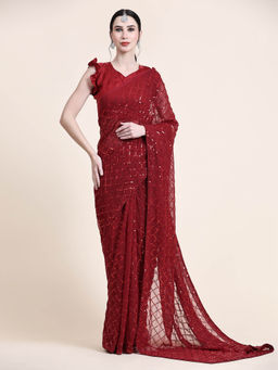 Shrithi Fashion Fab - Georgette Fabric Embroidery Sequence Bollywood Saree with Unstitched Blouse