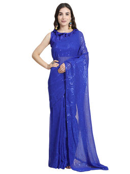Shrithi Fashion Fab - Georgette Fabric Bollywood Styled Embroidery Saree with Unstitched Blouse