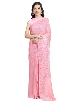 Shrithi Fashion Fab - Georgette Fabric Bollywood Styled Embroidery Saree with Unstitched Blouse