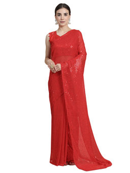 Shrithi Fashion Fab - Georgette Fabric Bollywood Styled Embroidery Saree with Unstitched Blouse