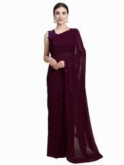 Shrithi Fashion Fab - Georgette Fabric Bollywood Styled Embroidery Saree with Unstitched Blouse