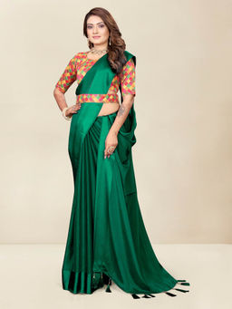 Shrithi Fashion Fab - Womens Casual Wear Solid Chiffon Saree with Belt with Unstitched Blouse