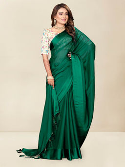 Shrithi Fashion Fab - Womens Casual Wear Solid Chiffon Saree with Embroidery with Unstitched Blouse