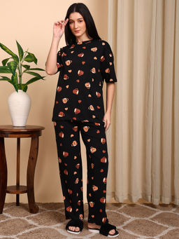 Smarty Pants - Cotton Black Coffee Mug Printed Top with Pyjama