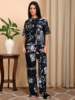 Smarty Pants - Cotton Navy Blue Splatter Printed Top with Pyjama