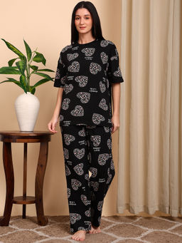 Smarty Pants - Cotton Black Heart Printed Top with Pyjama
