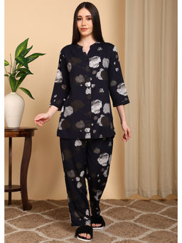 Smarty Pants - Rayon Navy Blue Printed Top with Pyjama