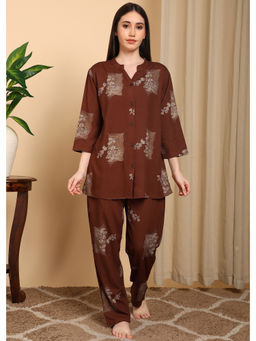 Smarty Pants - Brown Rayon Printed Top with Pyjama