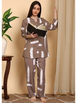 Smarty Pants - Rayon Printed Brown Top with Pyjama