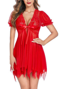 XIVIR - Red Sexy Chemise Babydoll with Panty