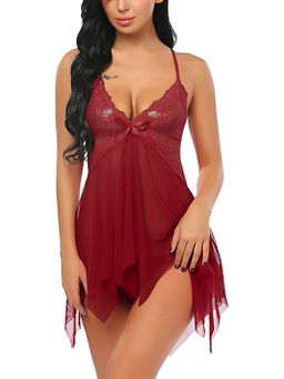 XIVIR - Women'S Maroon Sexy Chemise Babydoll with Panty