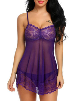 XIVIR - Purple Sexy Chemise Women's Babydoll with Panty