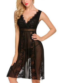 XIVIR - Black Sexy Chemise Women's Babydoll with Panty