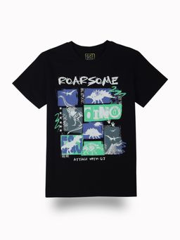 Gini & Jony - Boys Black Graphic Print Cotton T-Shirt Half Sleeves