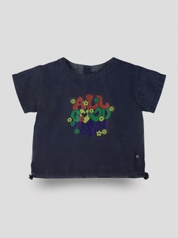 Gini & Jony - Girls Blue Print Denim Woven Top Half Sleeves