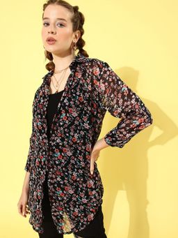 ANVI Be Yourself - Women Abstract Printed Long Shirt