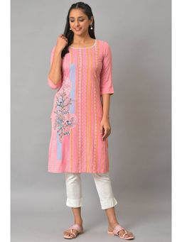 Aurelia - Pink Printed Straight Kurta