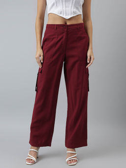 Latin Quarters - Women Solid Casual Maroon Pants