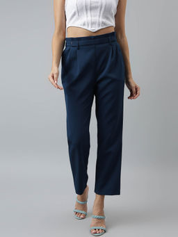 Latin Quarters - Women Solid Casual Teal Pants