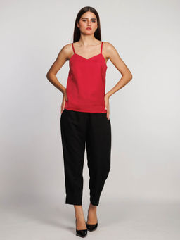 Zink London - Womens Red Solid Regular Tank Top