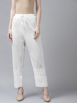 ADA - Hand Embroidered Lucknowi Chikankari White Cotton Pant