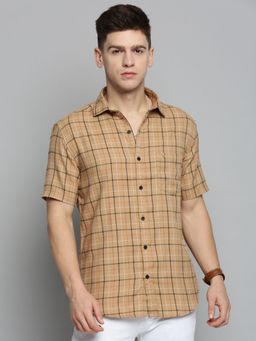 SHOWOFFFF - Mens Spread Collar Khaki Checked Shirt