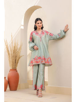 Label Niti Bothra - Green Bahar Heavy Hem Co-Ord (Set of 2)