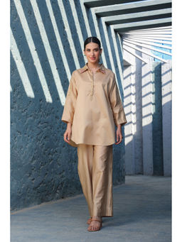 Label Niti Bothra - Beige Zardozi Applique Collar Co-Ord (Set of 2)