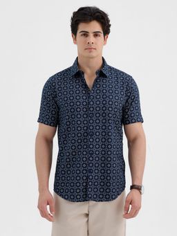 Crocodile - Premium Navy Blue With Comfort Fit And Stylish Aop Look Shirt