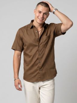 Charagh Din - Men Brown Blended Regular Collar Ditto Fit Combination Casual Shirt