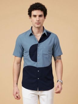 Charagh Din - Mens Blue Blended Regular Collar Ditto Fit Combination Casual Shirt