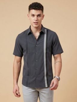 Charagh Din - Mens Grey Blended Regular Collar Ditto Fit Combination Casual Shirt