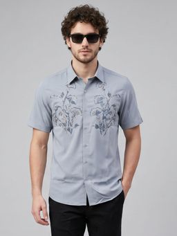 Charagh Din - Men Grey Blended Regular Collar Ditto Fit Combination Casual Shirt