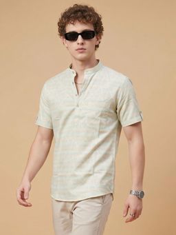 Charagh Din - Men Beige Blended Small Collar Ditto Fit Combination Casual Shirt