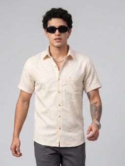 Charagh Din - Men Cream Blended Regular Collar Ditto Fit Self Design Casual Shirt