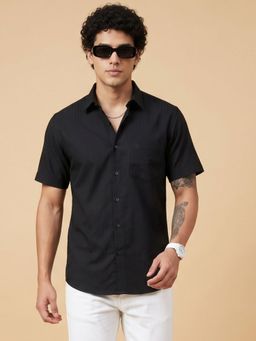 Charagh Din - Mens Black Blended Regular Collar Ditto Fit Textured Casual Shirt